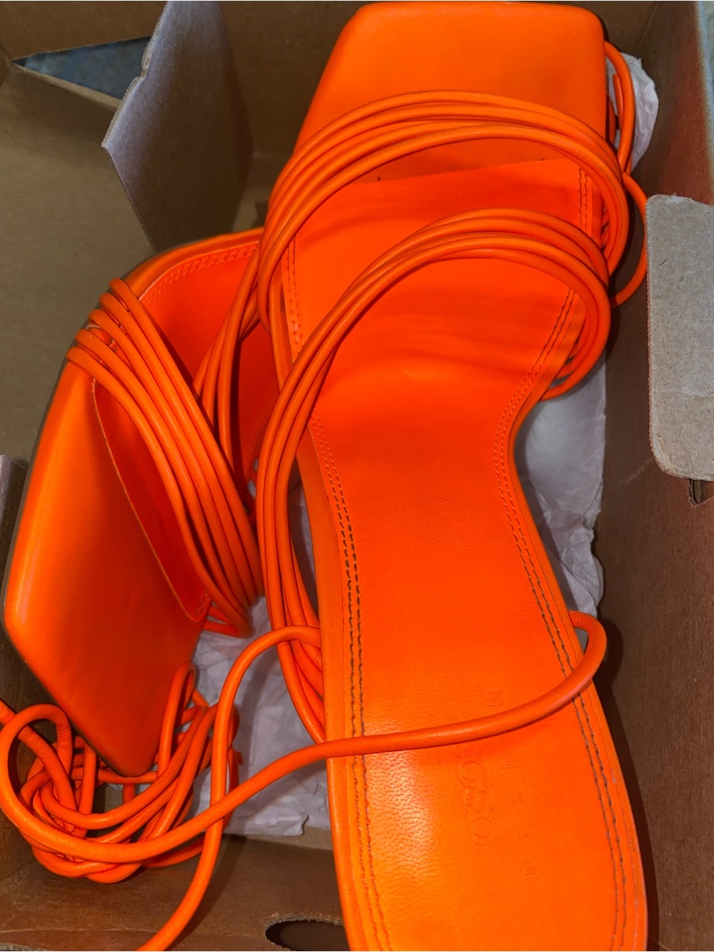 ASOS Nest Strappy Tie Leg Heeled Sandals in Orange - Size  12W - NEW - Picture 5 of 6
